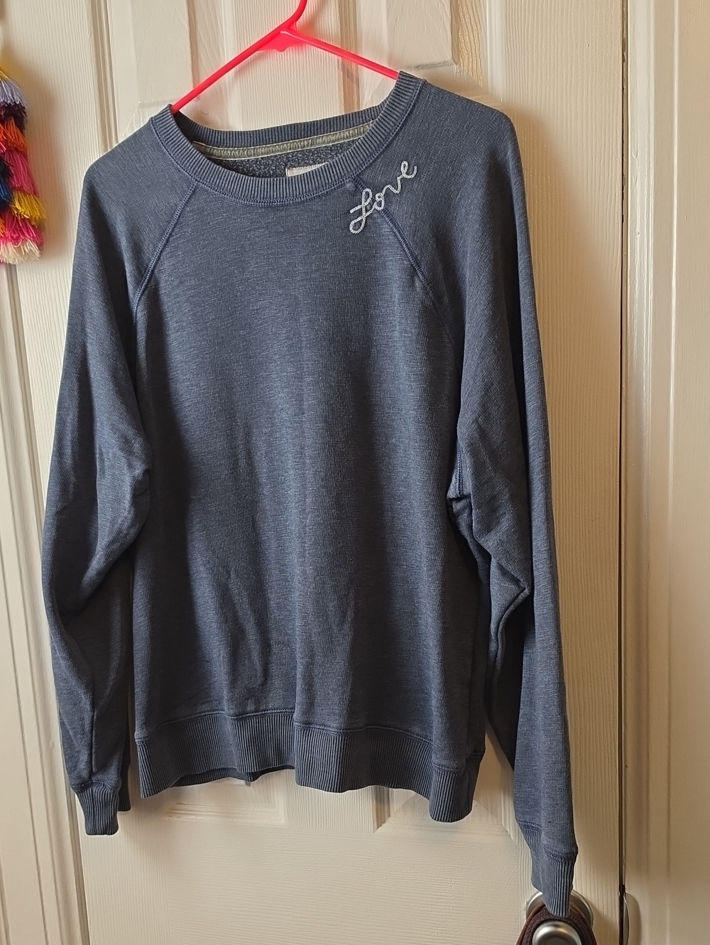 NWOT American Eagle Outfitters Blue Crewneck Sweater with "Love" Embroidery